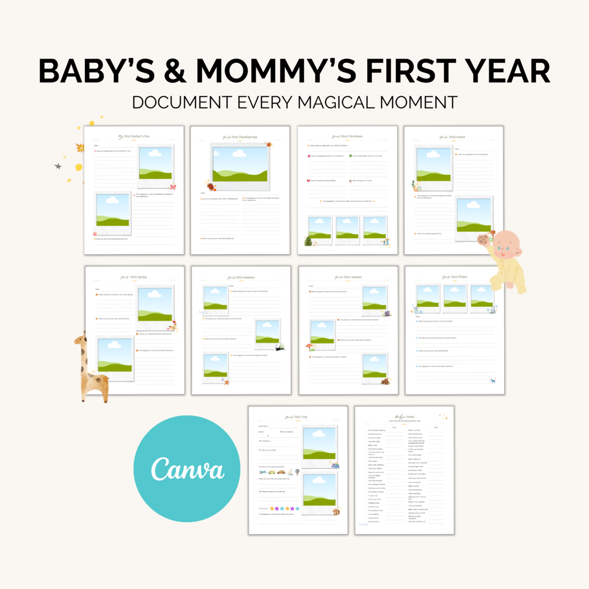 Baby’s & Mommy’s First Year Memory Book: Capture Milestones, Photos & Magical Moments