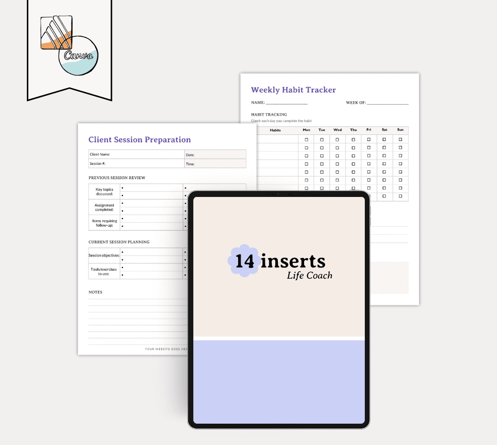 Life Coach Inserts: 14 Templates for Client Session Planning & Habit Tracking
