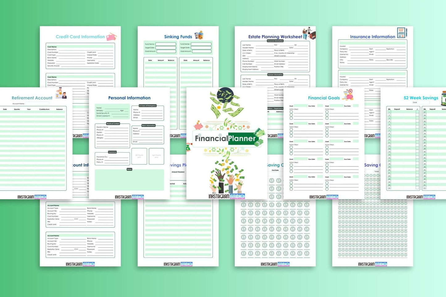 All - in - One financial Planner: Your Path to Financial Freedom FinancialInkstagram studioAll - in - One financial Planner: Your Path to Financial FreedomAll - in - One financial planner with various budgeting and savings worksheets.Financial