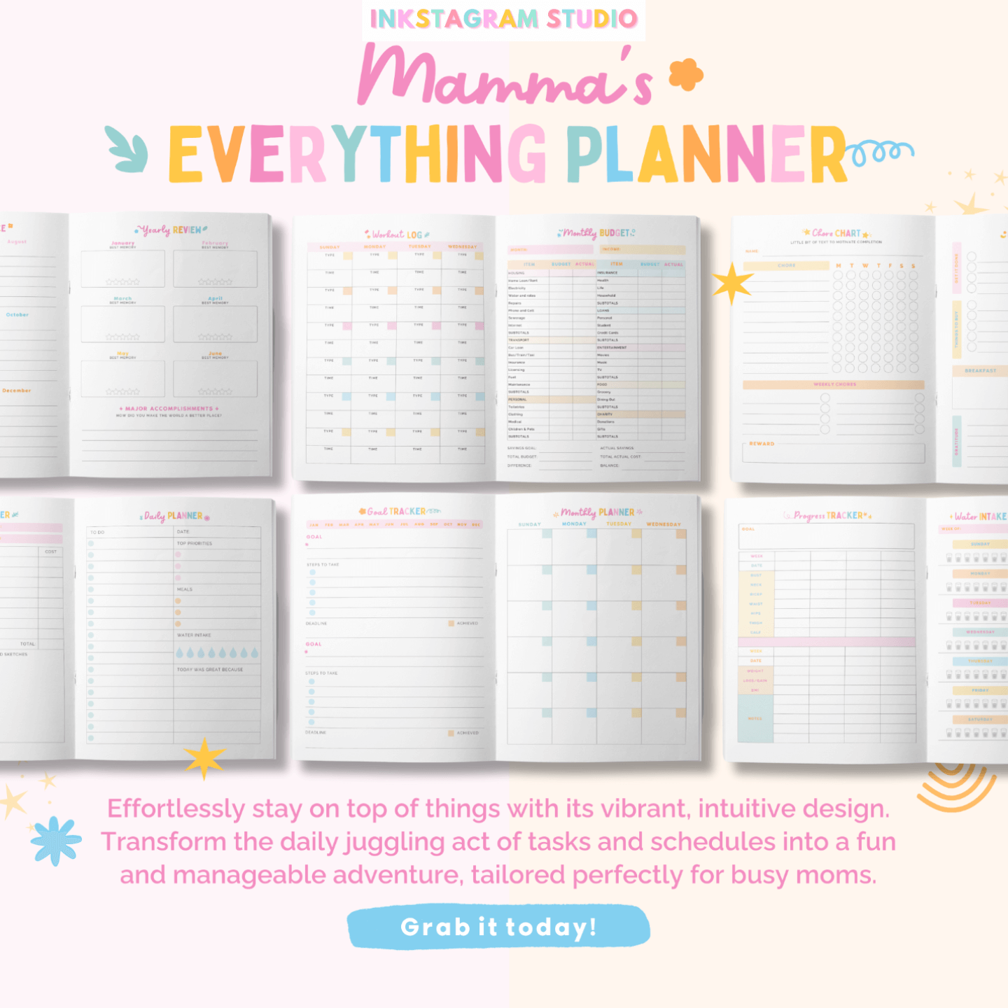 Momma's Everything Planner: The Cutest Organizer for Busy Moms all in one PlanInkstagram studioMomma's Everything Planner: The Cutest Organizer for Busy MomsMomma's Everything Planner for busy moms with vibrant pages and intuitive design.all in one Plan
