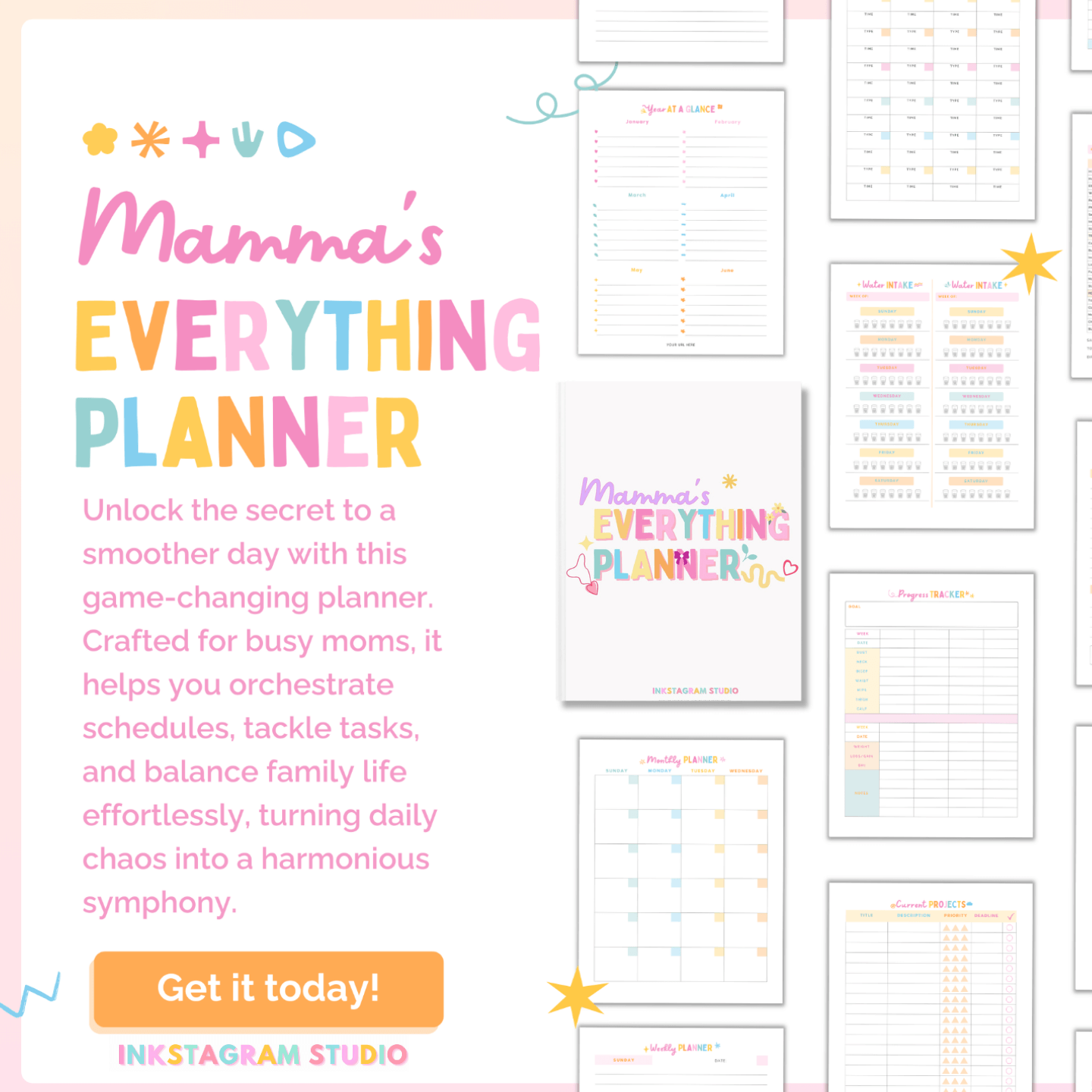 Momma's Everything Planner: The Cutest Organizer for Busy Moms all in one PlanInkstagram studioMomma's Everything Planner: The Cutest Organizer for Busy MomsMomma's Everything Planner for busy moms with colorful pages and organizing tools.all in one Plan
