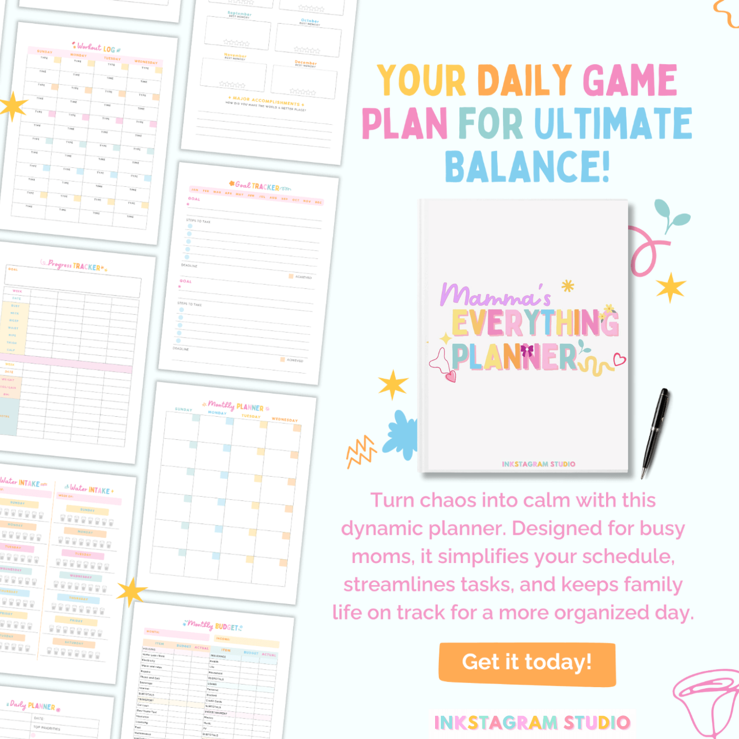 Momma's Everything Planner: The Cutest Organizer for Busy Moms all in one PlanInkstagram studioMomma's Everything Planner: The Cutest Organizer for Busy MomsMomma's Everything Planner for busy moms with colorful pages and organizational tools.all in one Plan