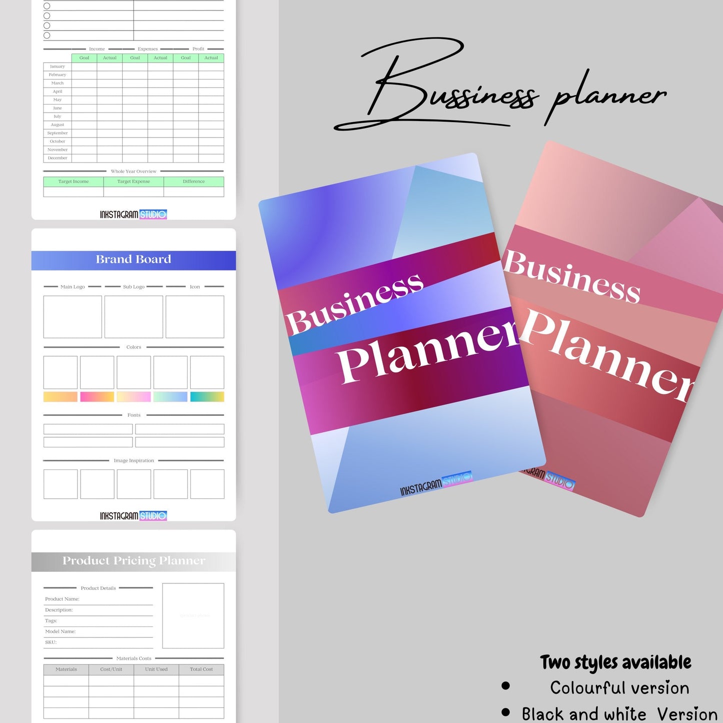 Ultimate Business Planner: Streamline Your Success with Comprehensive Strategy and Planning Tools Business PlannerInkstagram studioUltimate Business Planner: Streamline Your Success with Comprehensive Strategy and Planning ToolsUltimate Business Planner for entrepreneurs with comprehensive strategy tools in colorful and monochrome styles.Business Planner