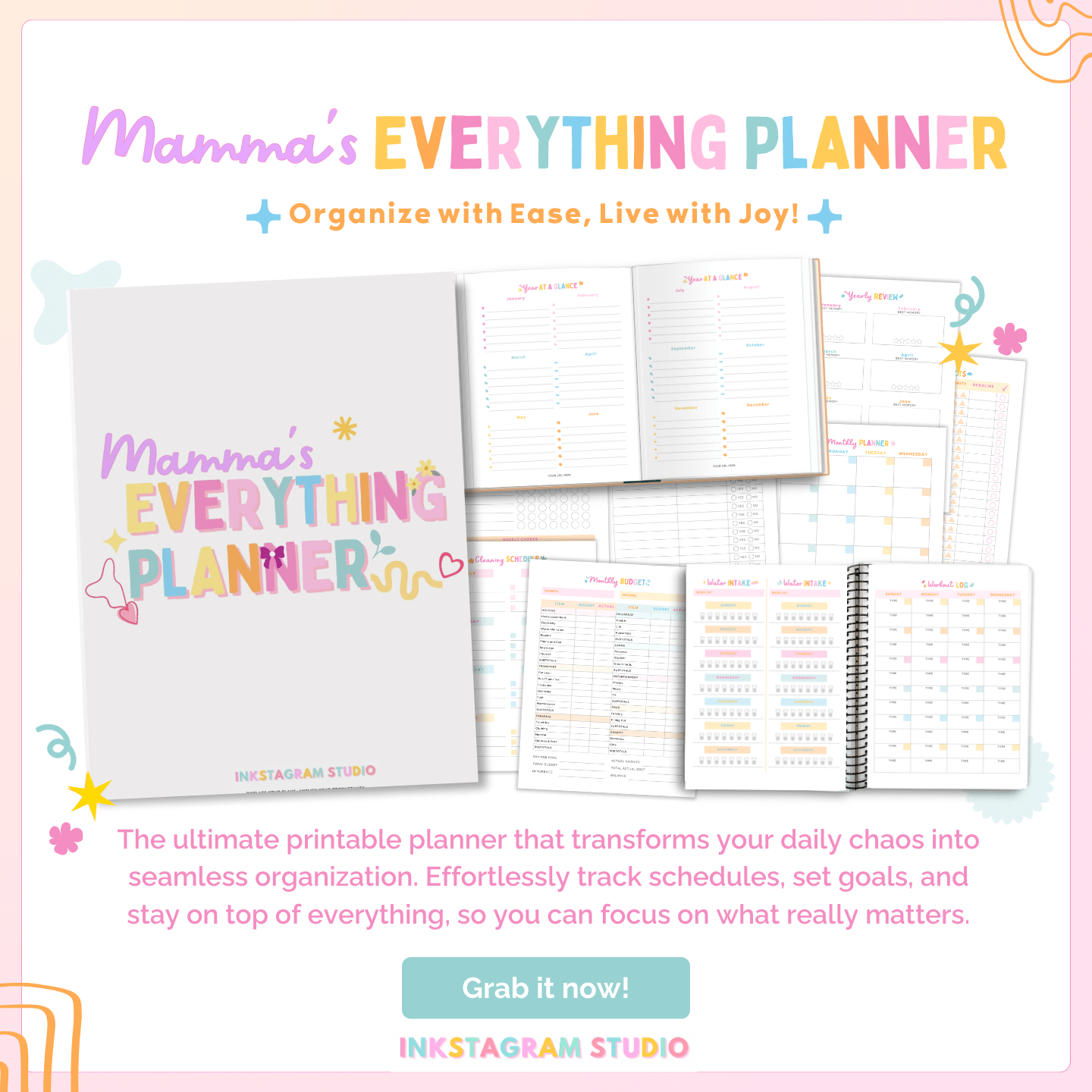Momma's Everything Planner with playful design and organizational tools for busy moms.