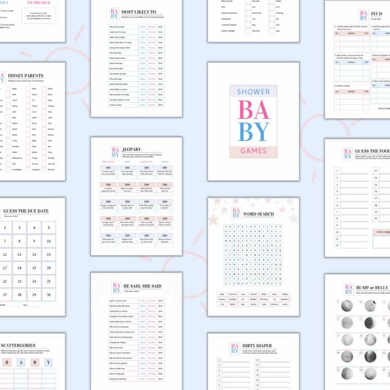 Baby Shower Games Printable Pack | 50 Editable Page