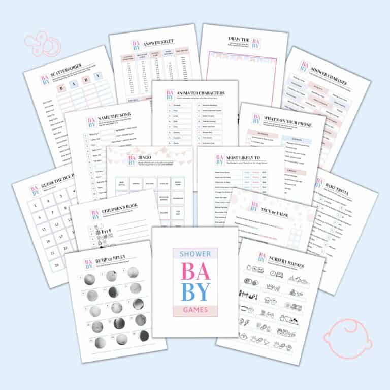 Baby Shower Games Printable Pack | 50 Editable Page