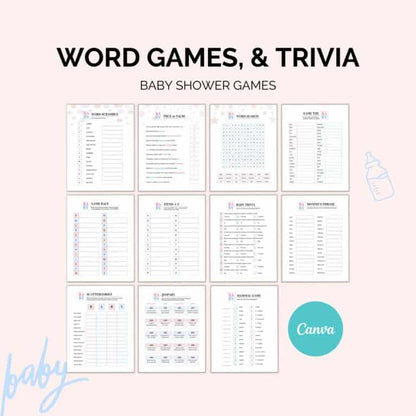 Baby Shower Games Printable Pack | 50 Editable Page