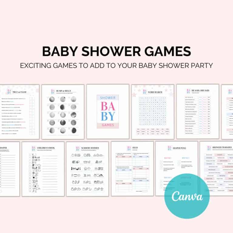 Baby Shower Games Printable Pack | 50 Editable Page