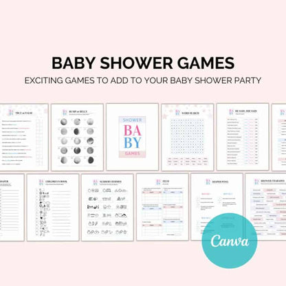 Baby Shower Games Printable Pack | 50 Editable Page