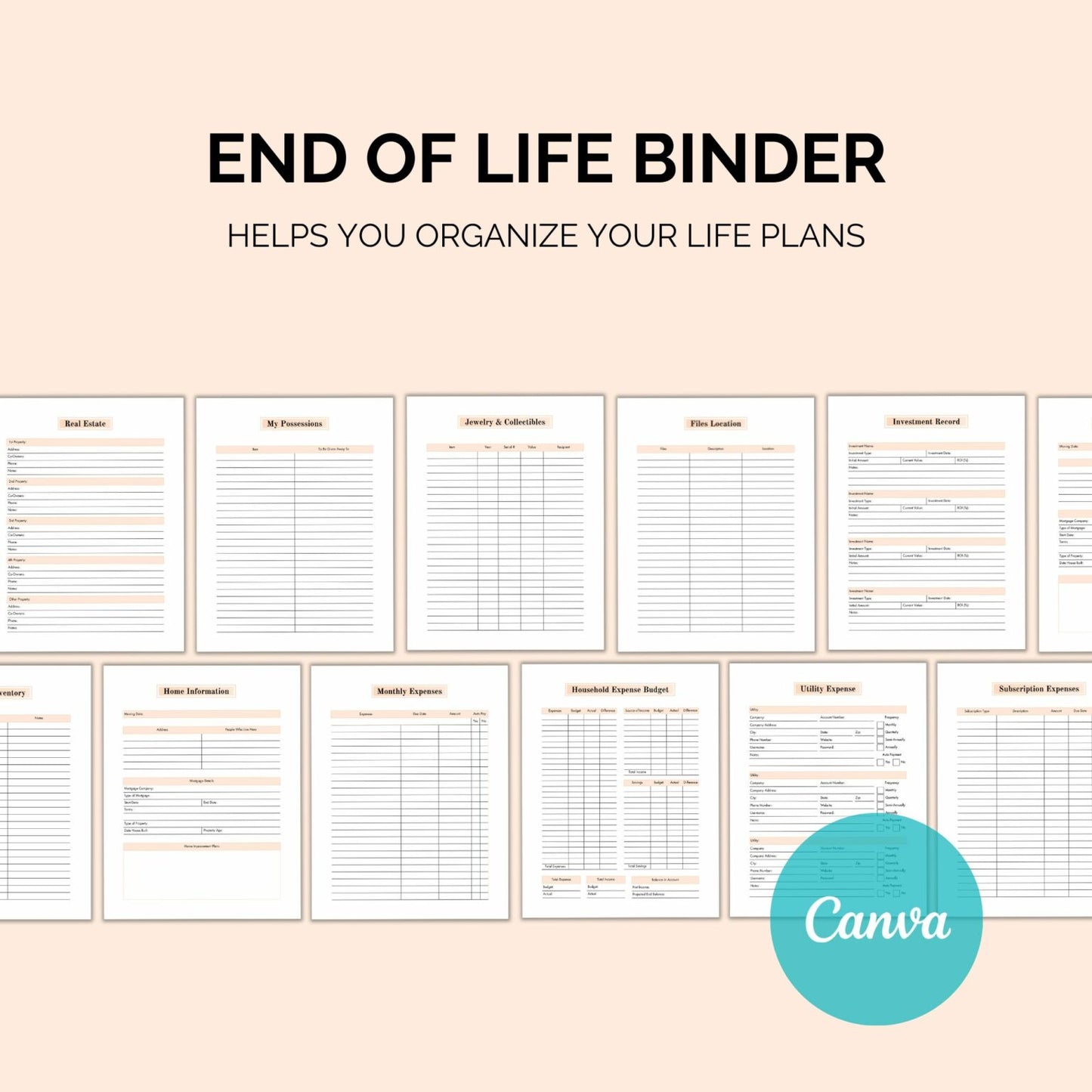End-of-Life Binder Printable | Final Wishes & Documents
