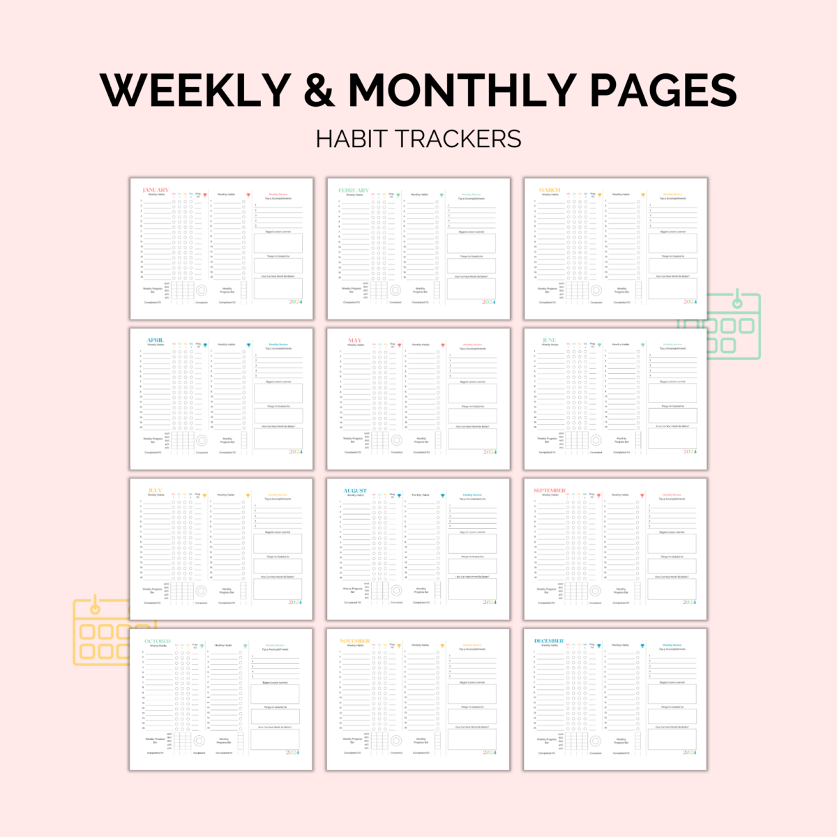 Habit Tracker Printable Bundle | Monthly + Weekly Trackers