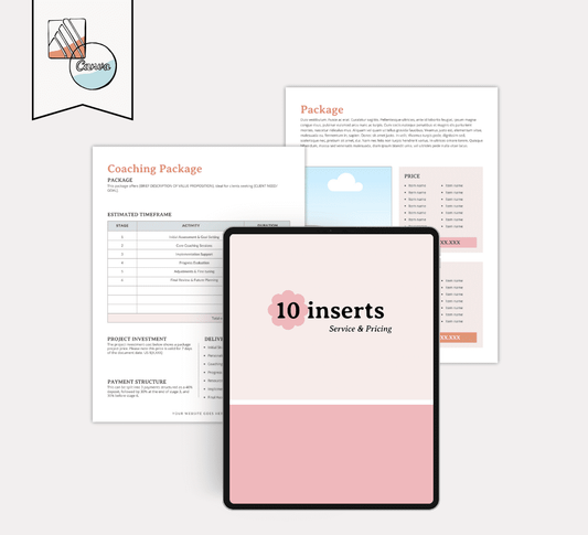 Packaging of coaching package inserts with a pink and white design.