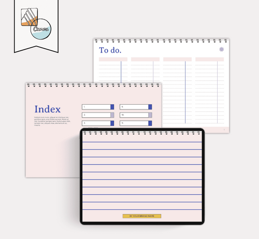 Set of spiral-bound planners with different pages displayed on a white background