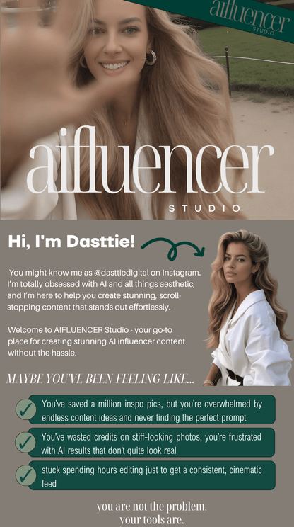 AIFLUENCER™: Cinematic, Scroll - Stopping Content—Without Showing Up Inkstagram StudioAIFLUENCER™: Cinematic, Scroll - Stopping Content—Without Showing UpAIFLUENCER™: Cinematic, Scroll - Stopping Content—Without Showing Up