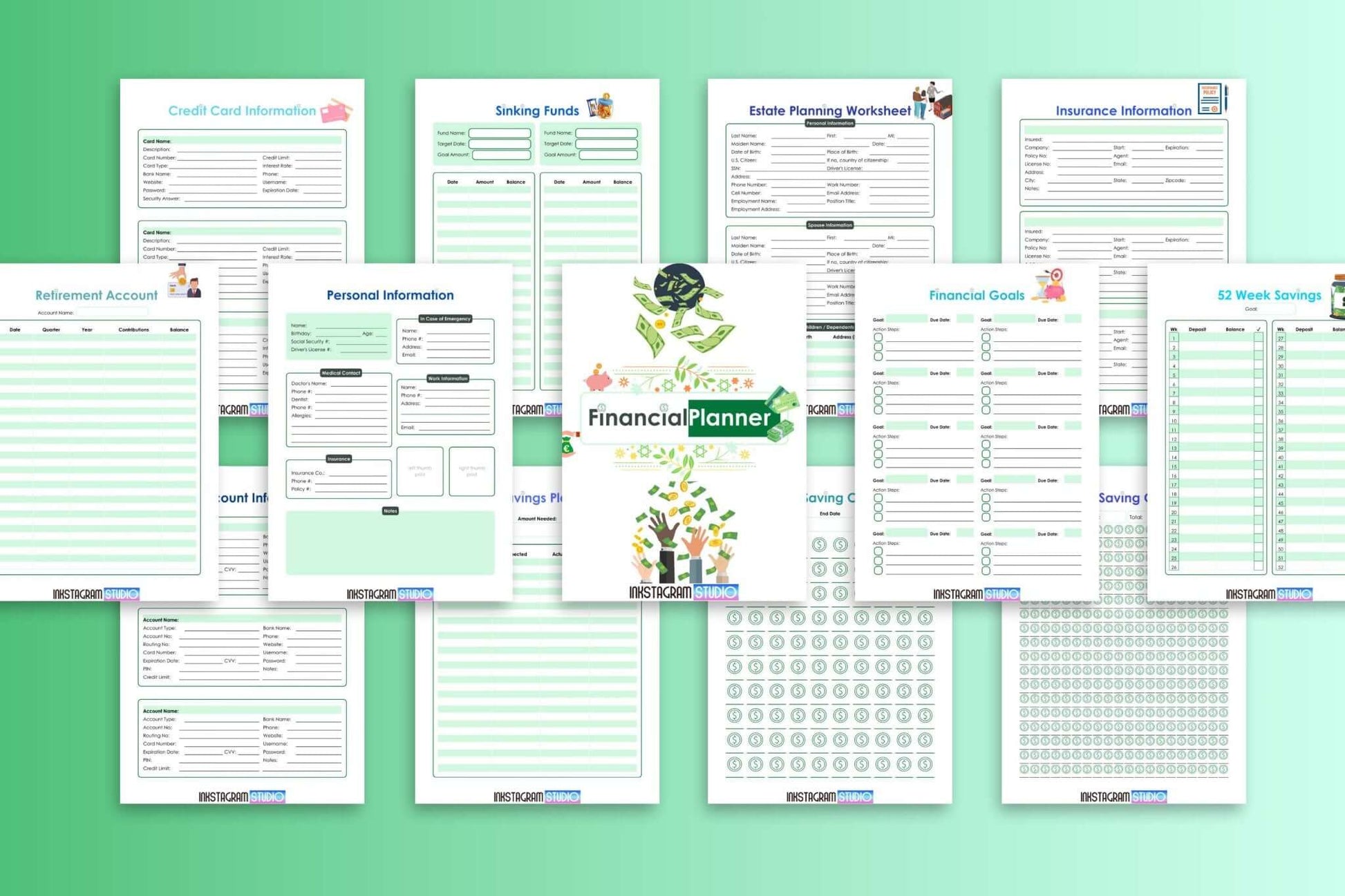 All - in - One financial Planner: Your Path to Financial Freedom FinancialInkstagram studioAll - in - One financial Planner: Your Path to Financial FreedomAll - in - One financial planner with various budgeting and savings worksheets.Financial