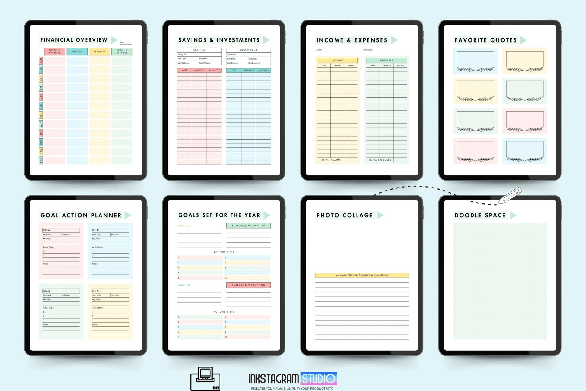 Annual Goal Achievement Planner: Your Guide to Success in a Physical Planner Goal setting plannerInkstagram studioAnnual Goal Achievement Planner: Your Guide to Success in a Physical PlannerAnnual goal achievement planner with pages for financial overview, savings, income, quotes, goals, and creative space.Goal setting planner