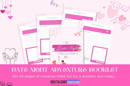 Date Night Adventures Booklet: Fun Ideas for Memorable Moments Adventures BookletInkstagram studioDate Night Adventures Booklet: Fun Ideas for Memorable MomentsDate Night Adventures booklet with fun ideas for couples on a light pink background.Adventures Booklet