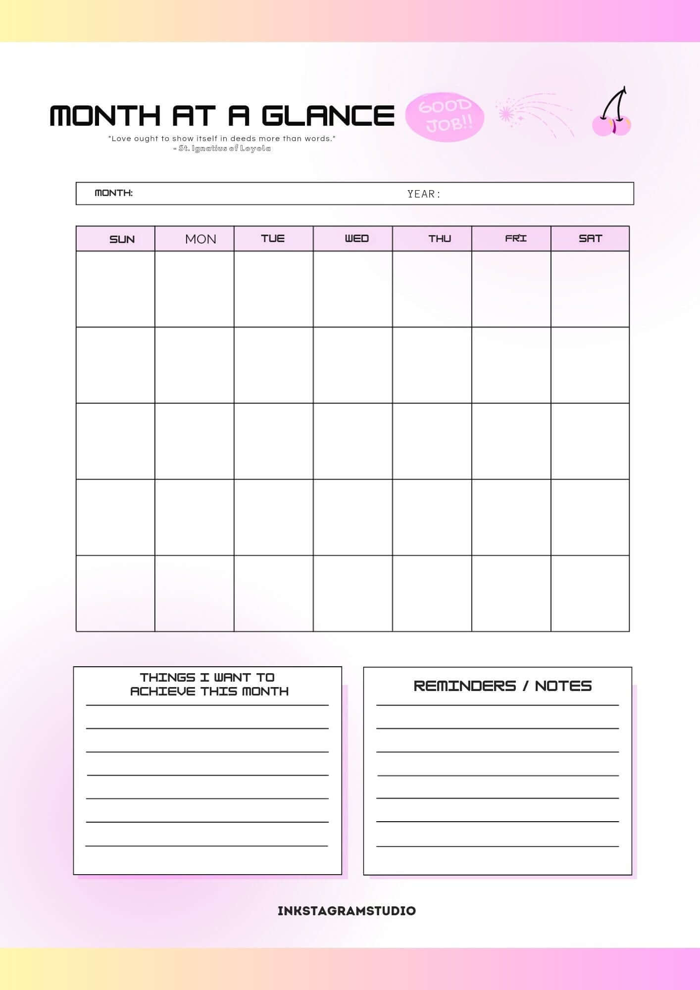 FREE Monthly Planner: Plan Your Month, Your Way PlannersInkstagram studioFREE Monthly Planner: Plan Your Month, Your WayDigital monthly planner template featuring a month - at - a - glance layout with sections for goals and notes.Planners