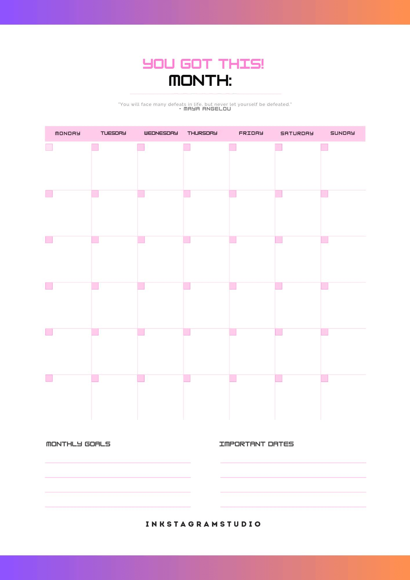 FREE Monthly Planner: Plan Your Month, Your Way PlannersInkstagram studioFREE Monthly Planner: Plan Your Month, Your WayDigital monthly planner template for organizing tasks, setting goals, and tracking important dates.Planners