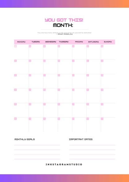 FREE Monthly Planner: Plan Your Month, Your Way PlannersInkstagram studioFREE Monthly Planner: Plan Your Month, Your WayDigital monthly planner template for organizing tasks, setting goals, and tracking important dates.Planners