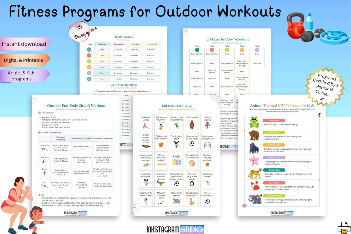 FREE Outdoor Fitness Planner: Your Ultimate Guide to Active Living Fitness programsInkstagram studioFREE Outdoor Fitness Planner: Your Ultimate Guide to Active LivingOutdoor Fitness Planner pages showcasing fitness programs for outdoor workouts, featuring adult and kids exercises.Fitness programs