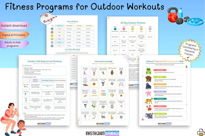 FREE Outdoor Fitness Planner: Your Ultimate Guide to Active Living Fitness programsInkstagram studioFREE Outdoor Fitness Planner: Your Ultimate Guide to Active LivingOutdoor Fitness Planner pages showcasing fitness programs for outdoor workouts, featuring adult and kids exercises.Fitness programs