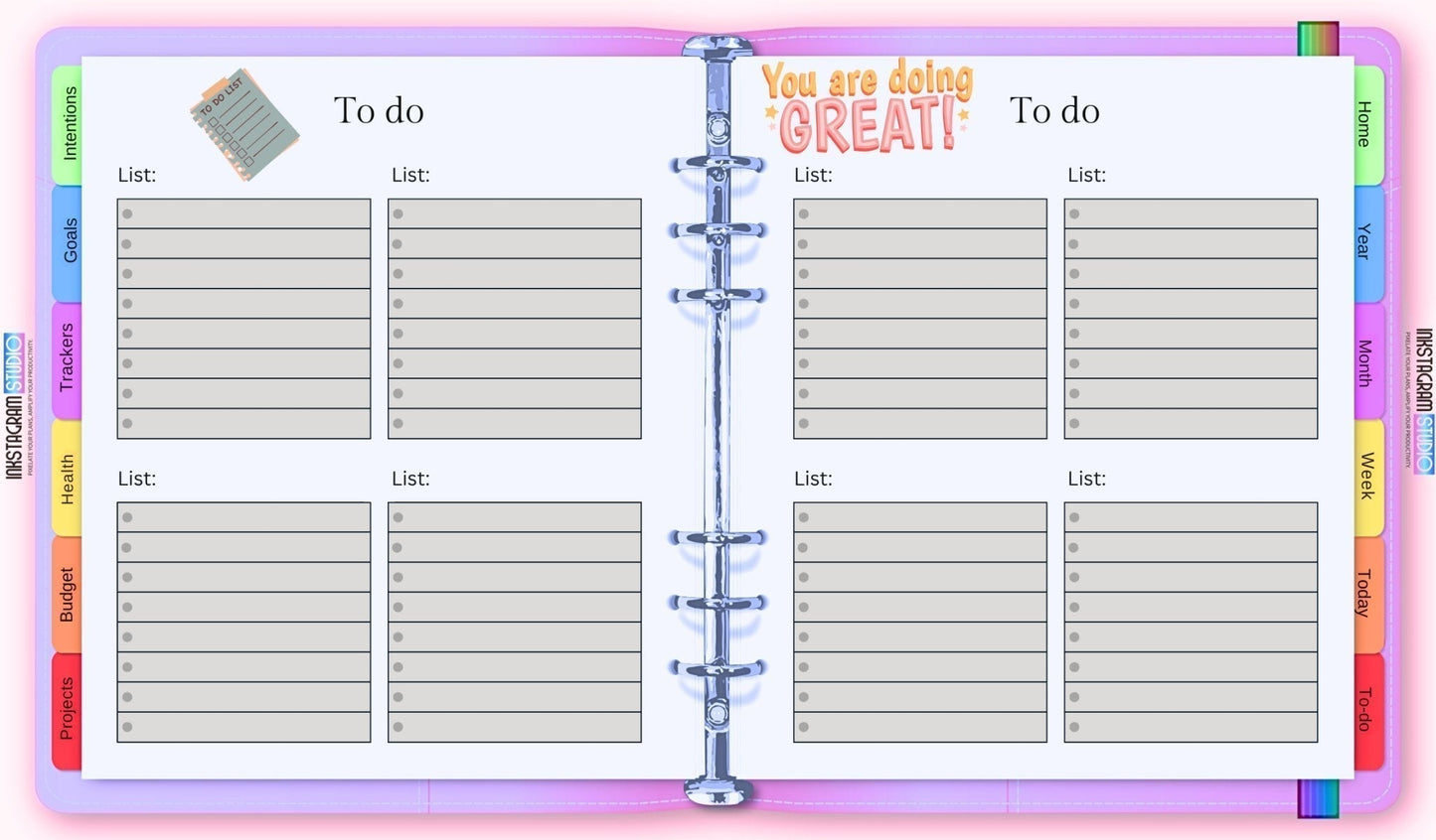 FREE Ultimate Essentials Digital Planner – Your All - in - One FREE Organizer for 2025! all in one PlannerInkstagram studioFREE Ultimate Essentials Digital Planner – Your All - in - One FREE Organizer for 2025!The Ultimate Essentials Digital Planner open with lists and motivational design.all in one Planner