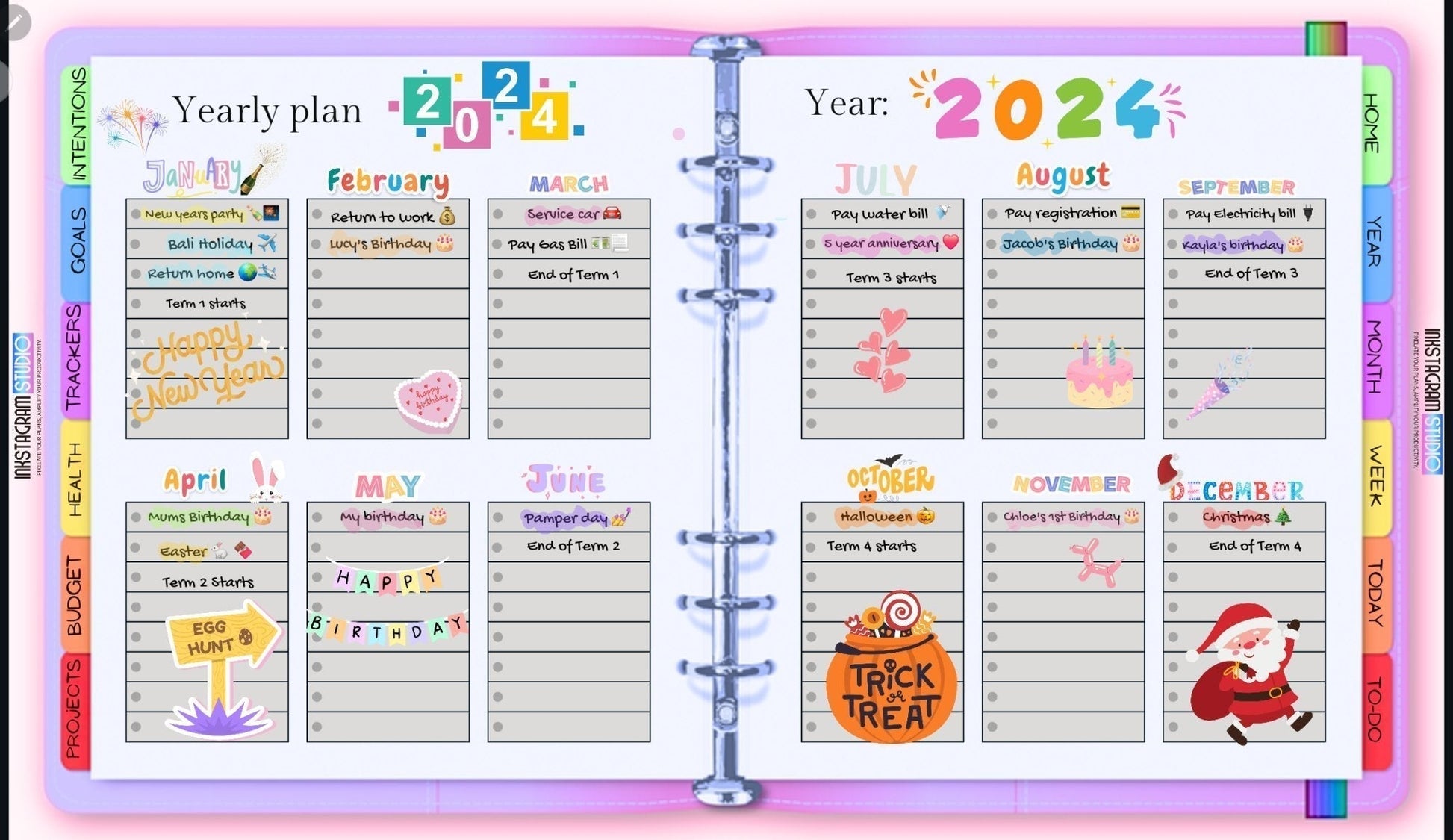 FREE Ultimate Essentials Digital Planner – Your All - in - One FREE Organizer for 2025! all in one PlannerInkstagram studioFREE Ultimate Essentials Digital Planner – Your All - in - One FREE Organizer for 2025!The Ultimate Essentials Digital Planner open to a colorful 2024 yearly plan with monthly tabs and reminders.all in one Planner