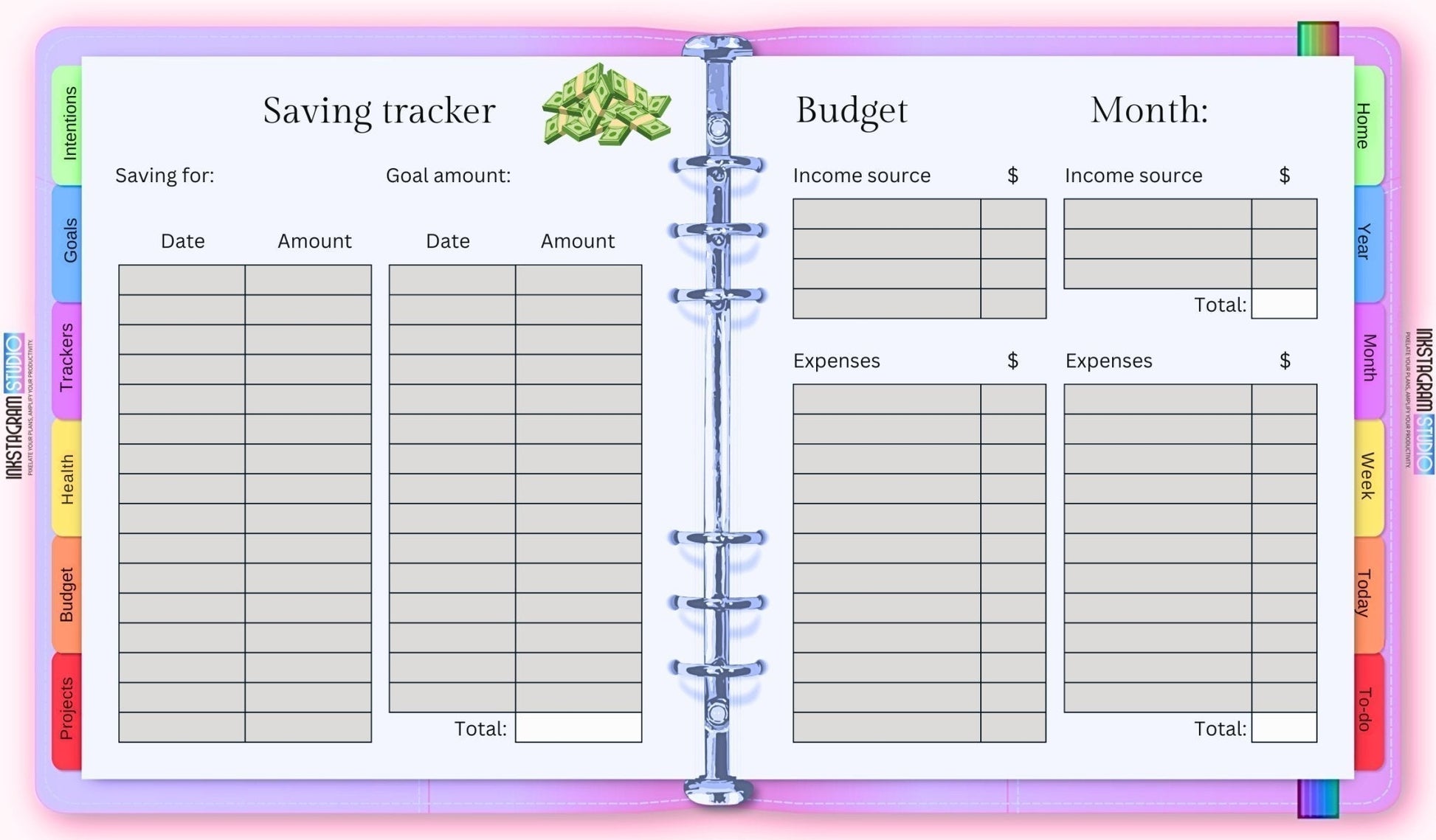 FREE Ultimate Essentials Digital Planner – Your All - in - One FREE Organizer for 2025! all in one PlannerInkstagram studioFREE Ultimate Essentials Digital Planner – Your All - in - One FREE Organizer for 2025!The Ultimate Essentials Digital Planner open to saving tracker and budget pages.all in one Planner
