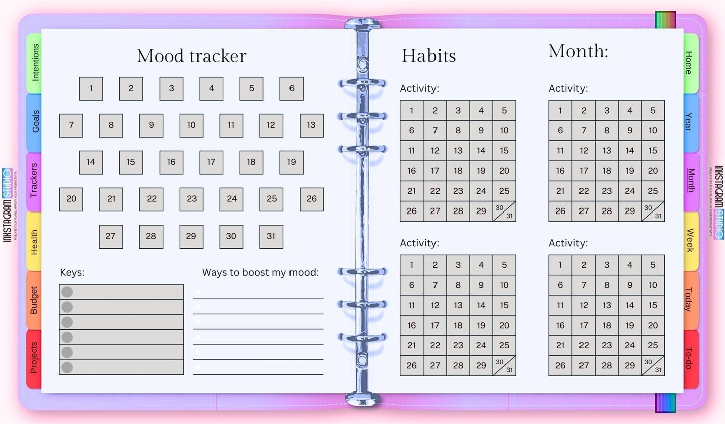 FREE Ultimate Essentials Digital Planner – Your All - in - One FREE Organizer for 2025! all in one PlannerInkstagram studioFREE Ultimate Essentials Digital Planner – Your All - in - One FREE Organizer for 2025!The Ultimate Essentials Digital Planner showcasing mood tracker and habit calendar.all in one Planner