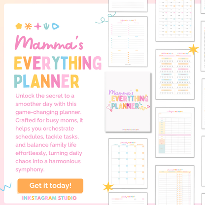 Momma's Everything Planner: The Cutest Organizer for Busy Moms all in one PlanInkstagram studioMomma's Everything Planner: The Cutest Organizer for Busy MomsMomma's Everything Planner for busy moms with colorful pages and organizing tools.all in one Plan
