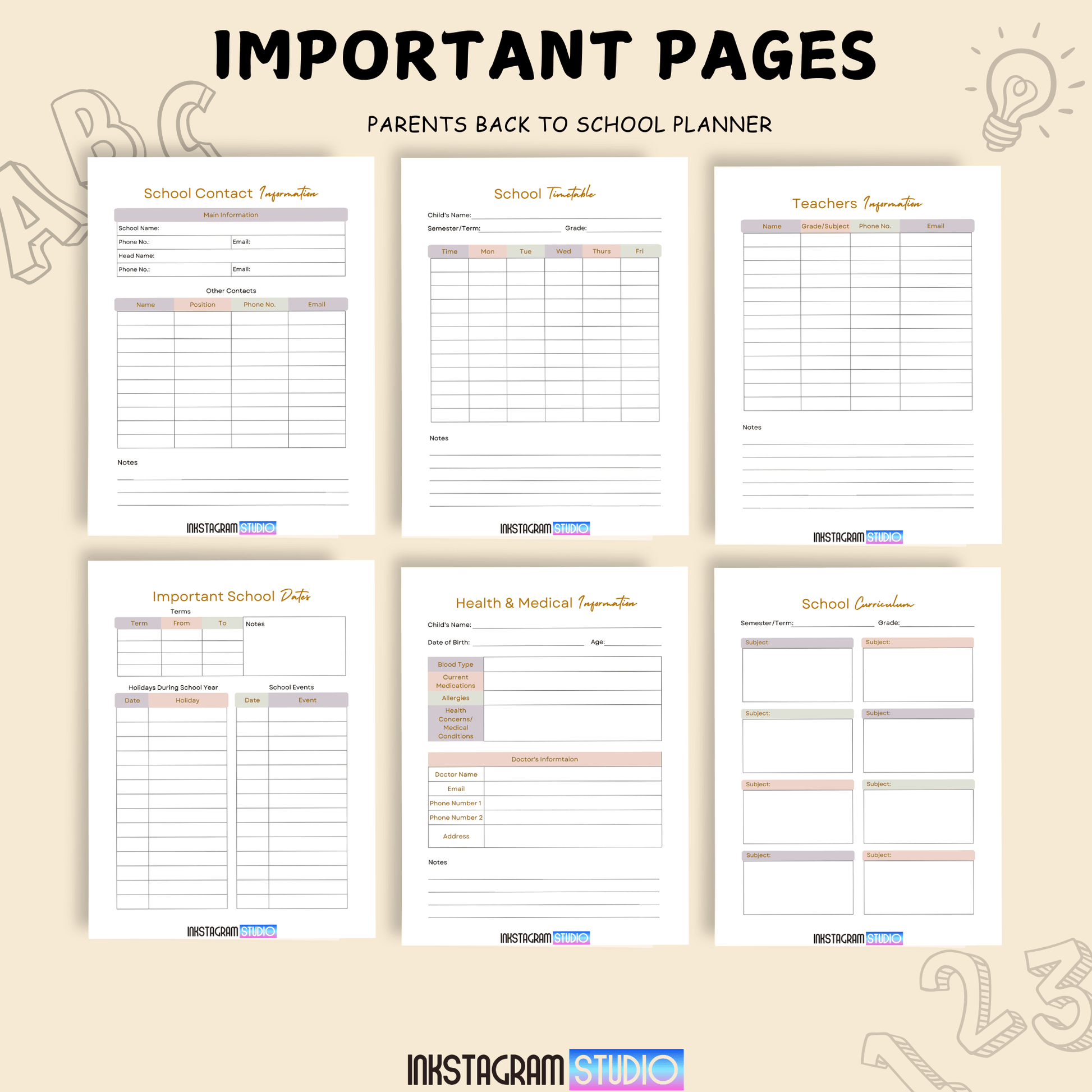 Parents Back to School Planner: Simplify Your Family's Routine Educational plannerInkstagram studioParents Back to School Planner: Simplify Your Family's RoutineParents Back to School Planner with important pages for school details and organization.Educational planner