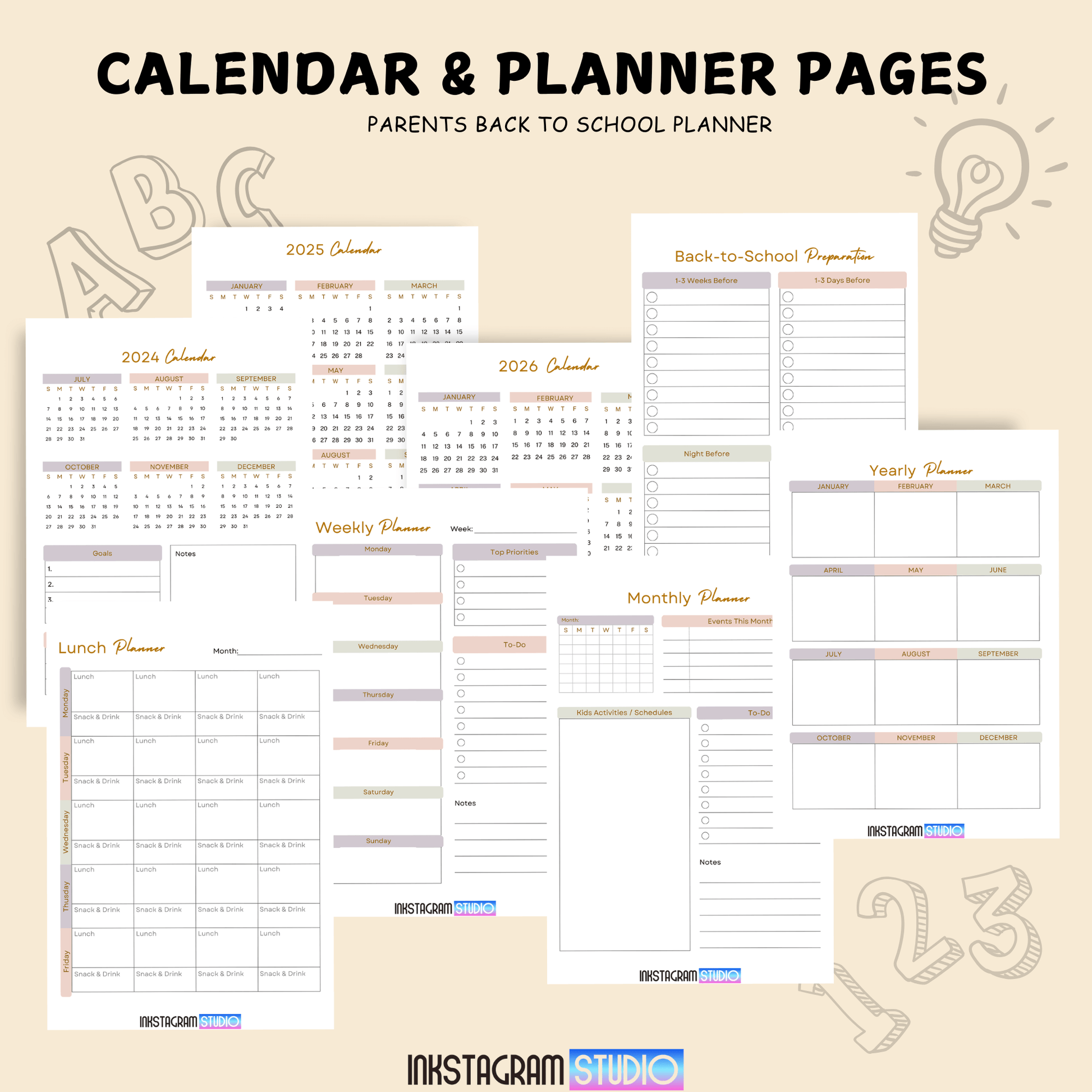 Parents Back to School Planner: Simplify Your Family's Routine Educational plannerInkstagram studioParents Back to School Planner: Simplify Your Family's RoutineParents Back to School Planner pages with calendar, weekly, monthly, and lunch planning sections.Educational planner