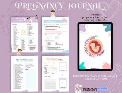 Pregnancy Journal: Your Comprehensive Guide to Motherhood Pregnancy JournalInkstagram studioPregnancy Journal: Your Comprehensive Guide to MotherhoodPregnancy Journal with checklists and prompts for expecting mothers, featuring colorful pages and a digital tablet display.Pregnancy Journal