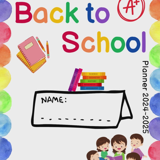 Back to School Planner Bundle cover for kids, parents, and teachers, 2024-2025 school year, featuring colorful design and books.