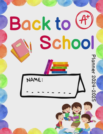 Back to School Planner Bundle cover for kids, parents, and teachers, 2024-2025 school year, featuring colorful design and books.