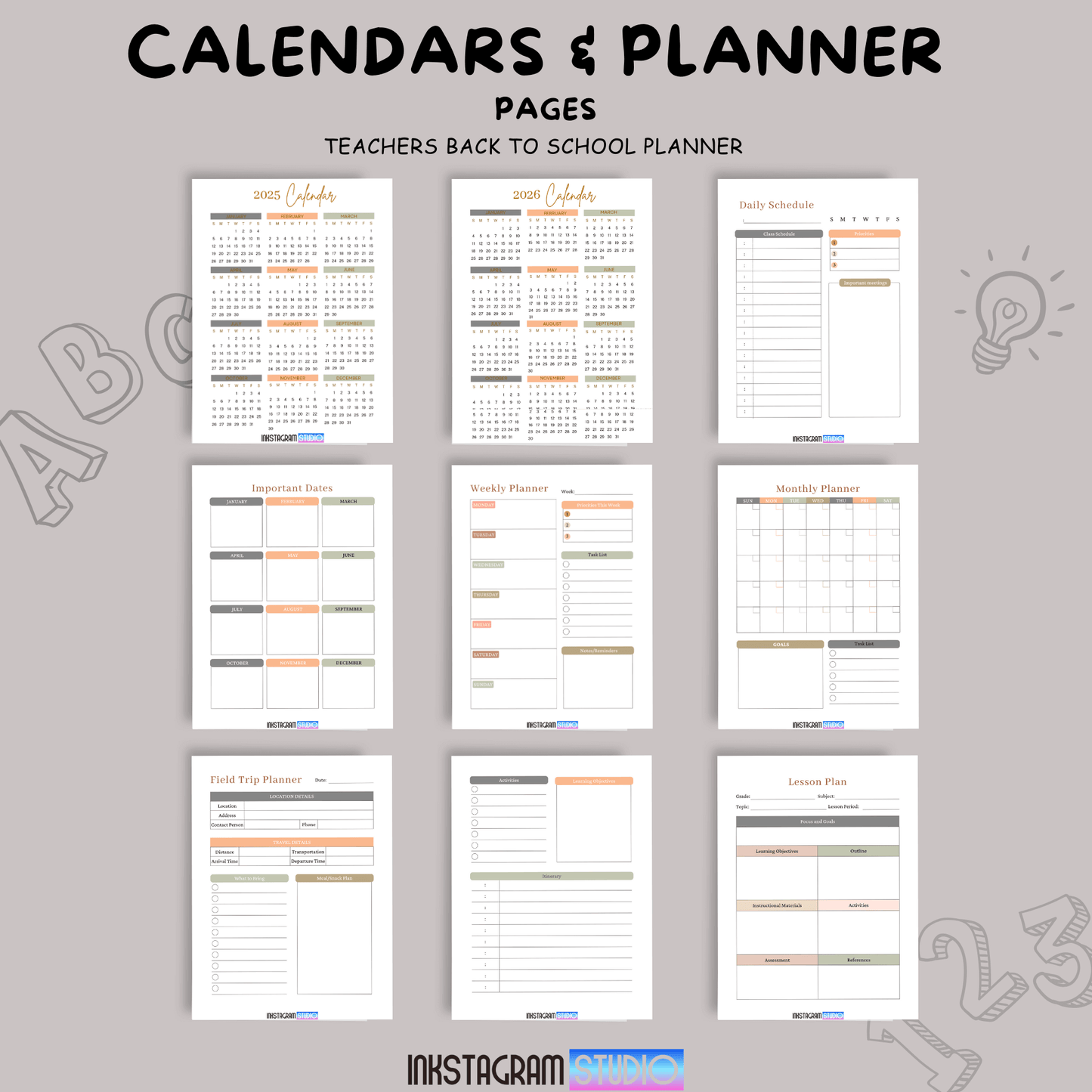 Teachers Back to School Planner: Simplify Classroom Management Educational plannerInkstagram studioTeachers Back to School Planner: Simplify Classroom ManagementTeachers Back to School Planner pages featuring calendars, daily schedules, and lesson planning tools for efficient classroom management.Educational planner