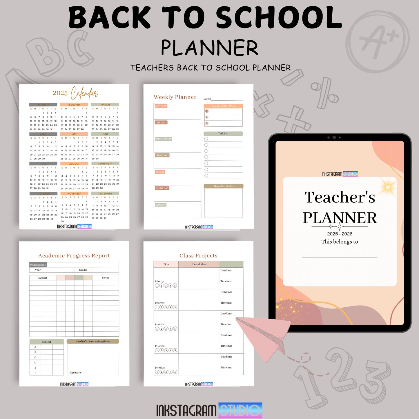 Teachers Back to School Planner: Simplify Classroom Management Educational plannerInkstagram studioTeachers Back to School Planner: Simplify Classroom ManagementTeachers Back to School Planner featuring calendars, weekly planner, and grade tracking pages for classroom management.Educational planner