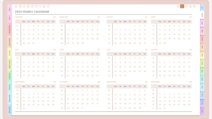 Ultimate All - In - One Digital Planner | Organize Tasks, Goals & Schedules all in one PlannerInkstagram studioUltimate All - In - One Digital Planner | Organize Tasks, Goals & SchedulesUltimate All - In - One Digital Planner displaying 2024 yearly calendar with colorful tabs.all in one Planner