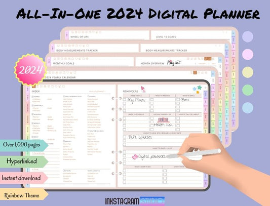 Ultimate All - In - One Digital Planner | Organize Tasks, Goals & Schedules all in one PlannerInkstagram studioUltimate All - In - One Digital Planner | Organize Tasks, Goals & SchedulesUltimate All - In - One Digital Planner for organizing tasks, goals, and schedules, featuring a rainbow theme and over 1,000 hyperlinked pages.all in one Planner