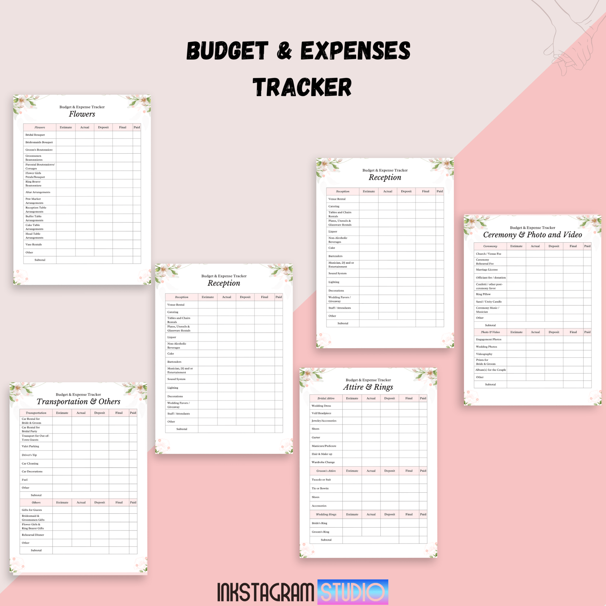 Ultimate Wedding Planner: Your Complete Guide to a Perfect Wedding Day Wedding PlannerInkstagram studioUltimate Wedding Planner: Your Complete Guide to a Perfect Wedding DayUltimate Wedding Planner budget and expenses tracker sheets displayed.Wedding Planner