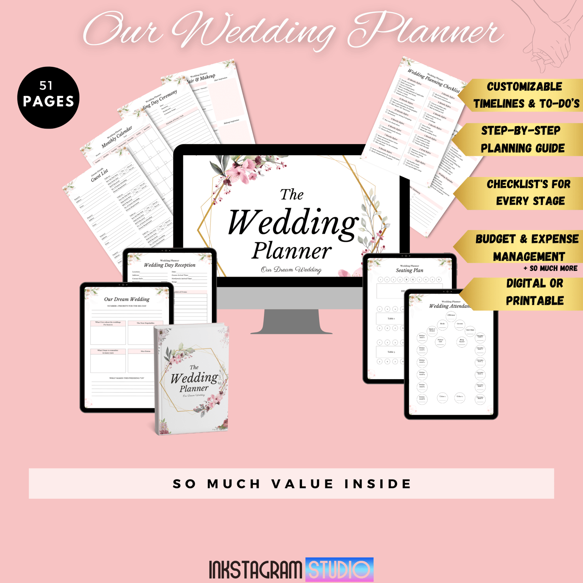 Ultimate Wedding Planner: Your Complete Guide to a Perfect Wedding Day Wedding PlannerInkstagram studioUltimate Wedding Planner: Your Complete Guide to a Perfect Wedding DayUltimate Wedding Planner guide with customizable timelines, step - by - step checklists, and budget management tools.Wedding Planner